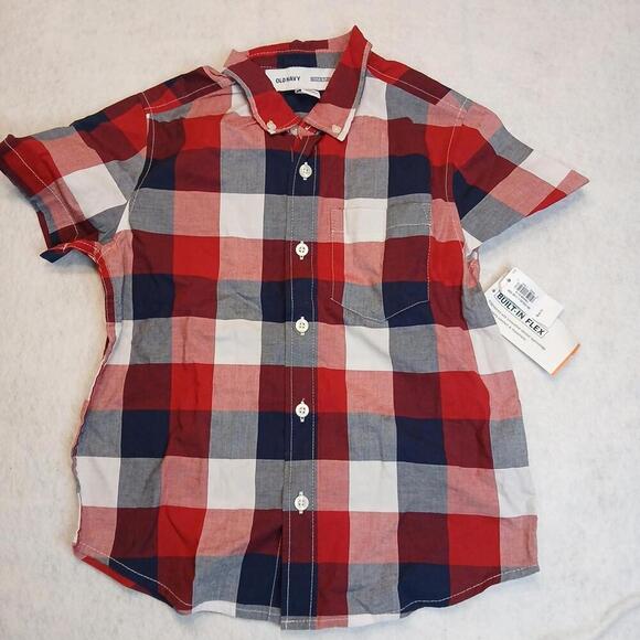 Old Navy Pocket Poplin Shirt Size Small (6-7) Plaid Flex Stretch Lightweight - Picture 1 of 7